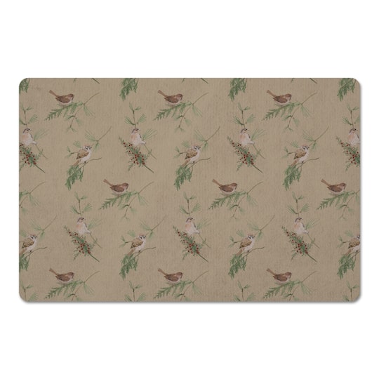 Pine &#x26; Birds on Brown Floor Mat